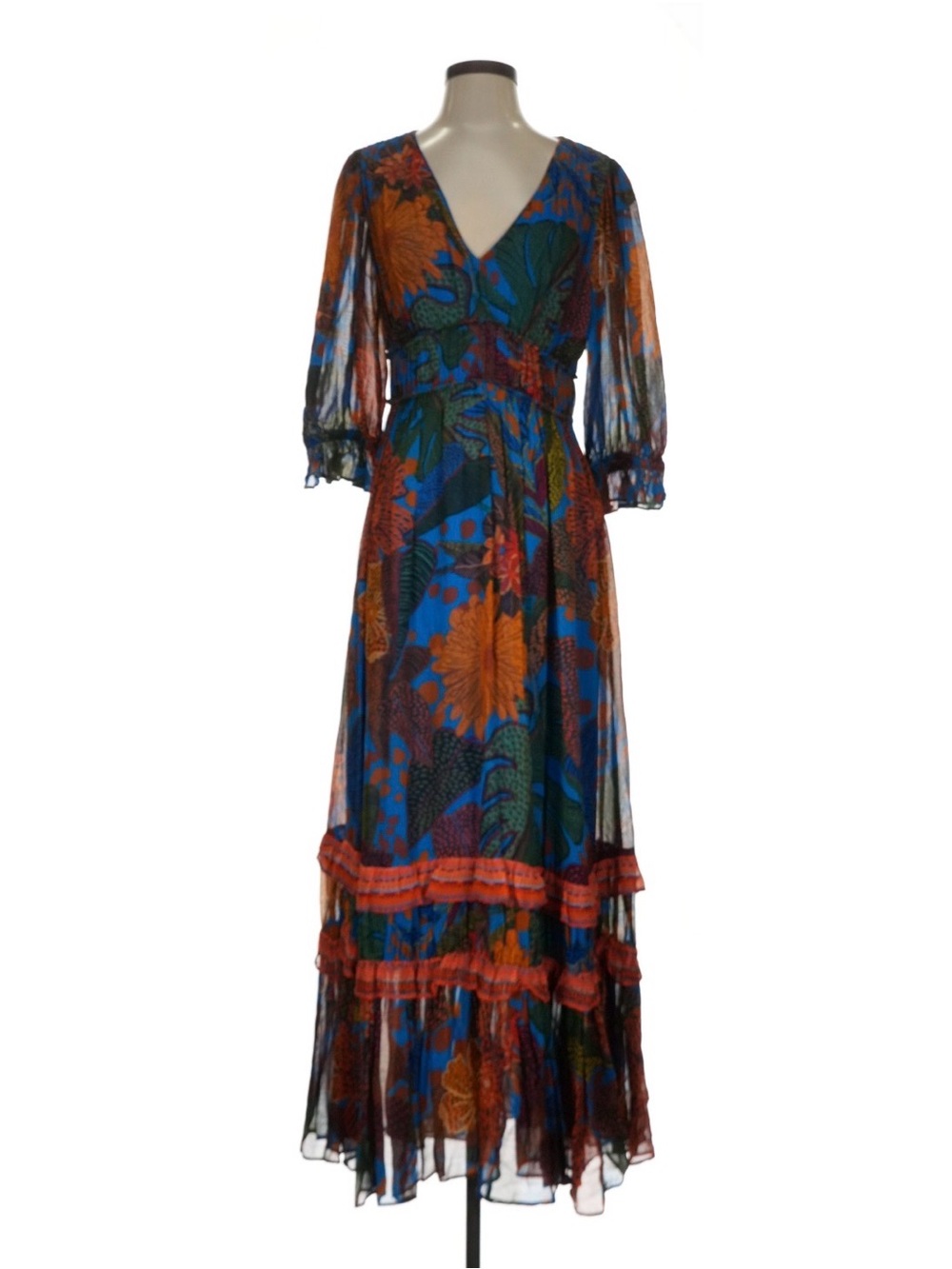 FARM Rio Multicolor Floral Maxi Dress with Blue and Orange - Picture 7 of 13